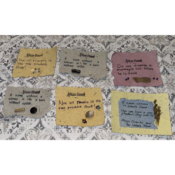 African Proverb On Hand Made Paper Petites Decorates Monkey Women Cattle Flowers - Picture 1 of 11